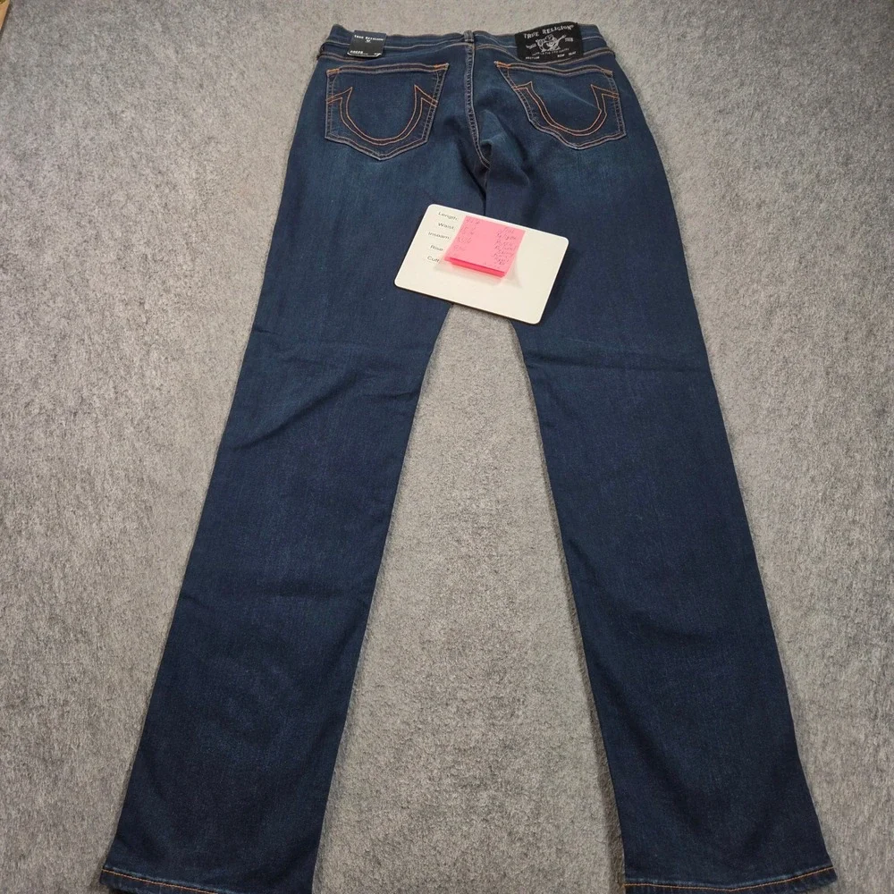 True Religion Rocco Jeans 29 Blue Relaxed Skinny Dark Indigo Orange Stitch MR019